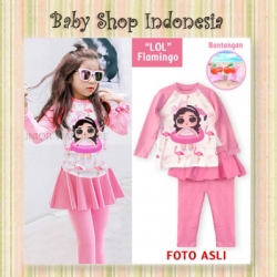 W102 Baju Renang Anak Perempuan Lengan Panjang Baju Renang Anak LOL Pink  large